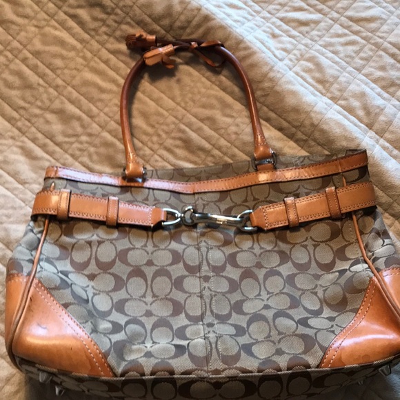 Vintage Tan fabric/leather Coach handbag. - Picture 1 of 8